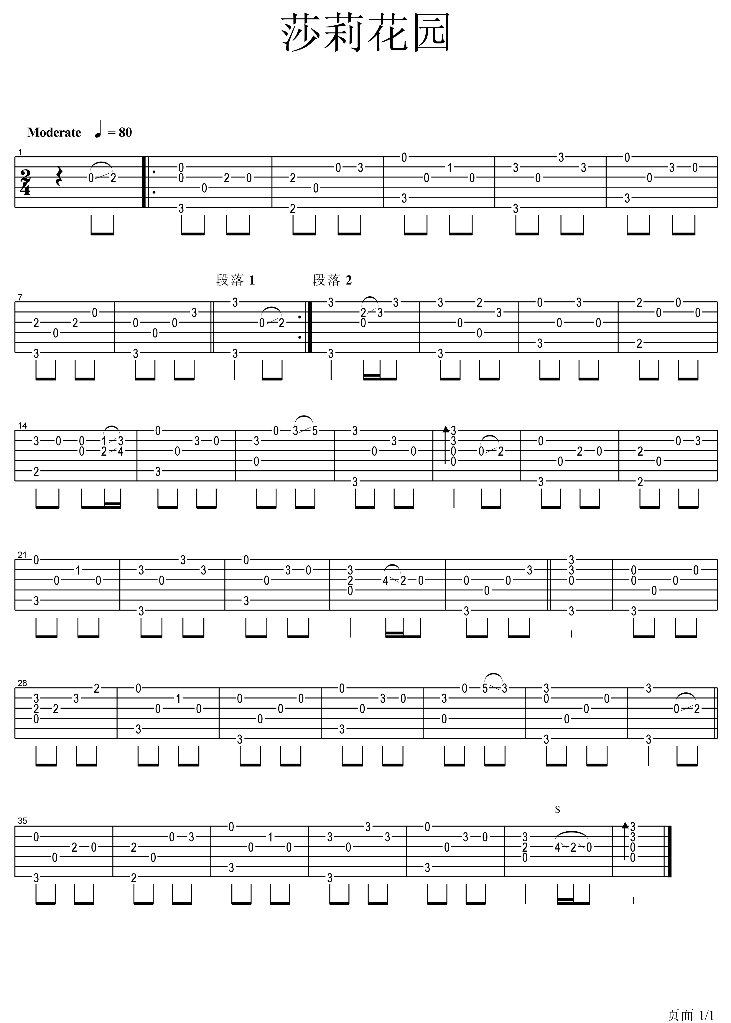 莎莉花园吉他谱 藤田惠美