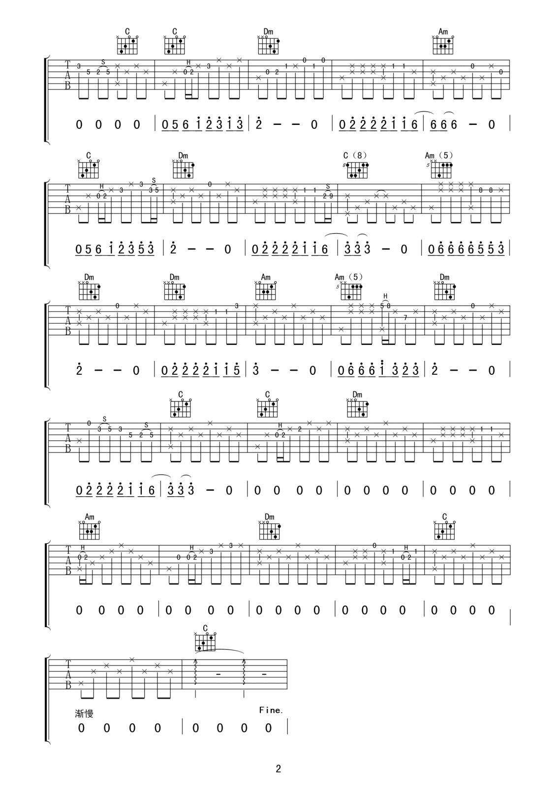 滴答指弹吉他谱侃侃C调_滴答歌词歌谱