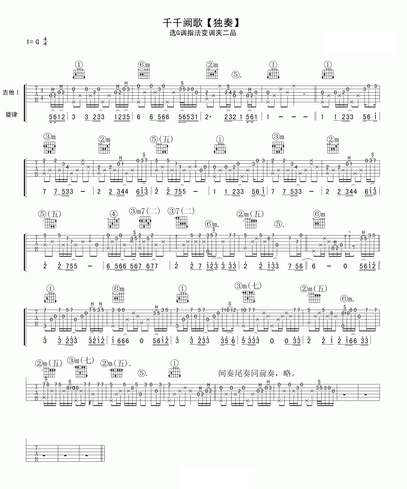 千千阙歌独奏吉他谱陈慧娴