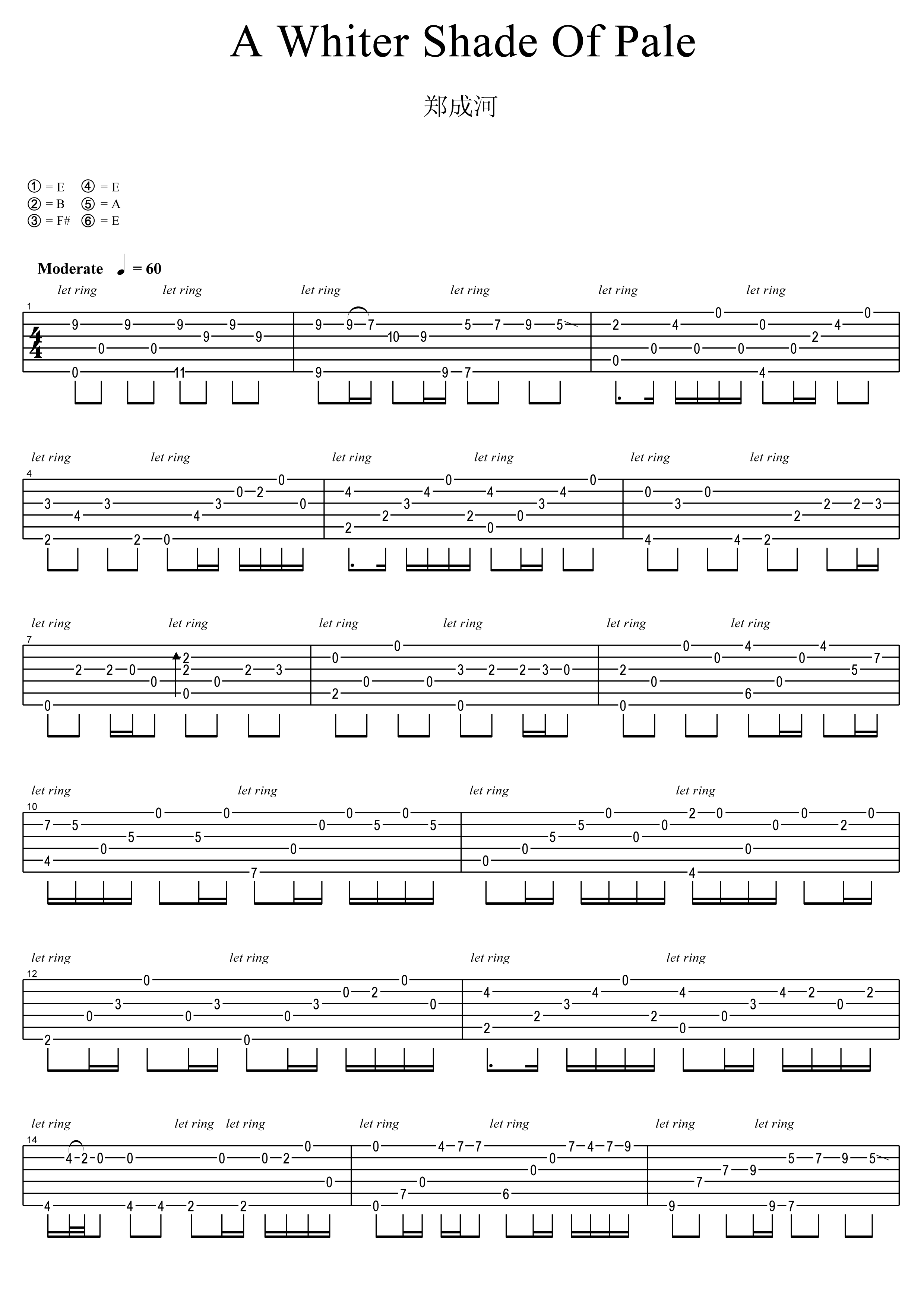 A Whiter Shade Of Pale吉他谱 郑成河