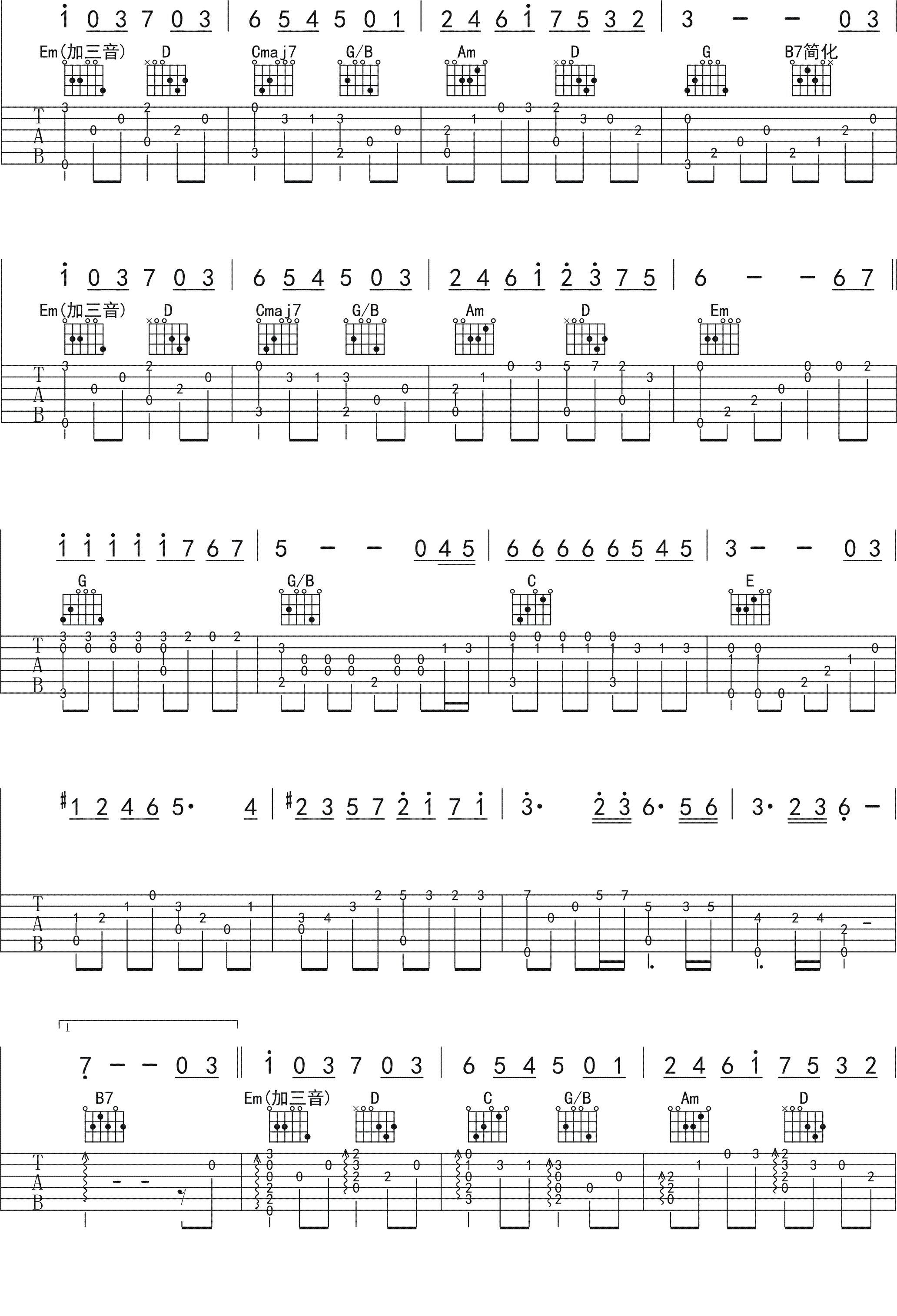 风之丘指弹吉他谱 久石让