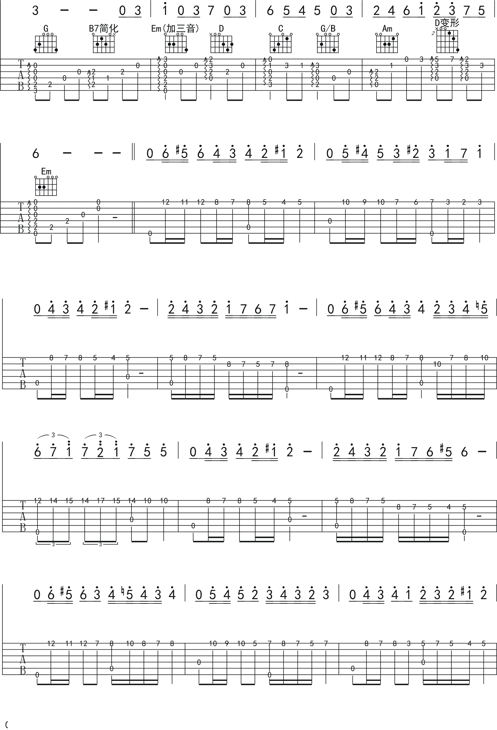 风之丘指弹吉他谱 久石让