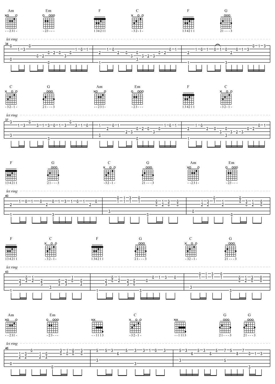 卡农指弹吉他谱_卡农吉他教学视频