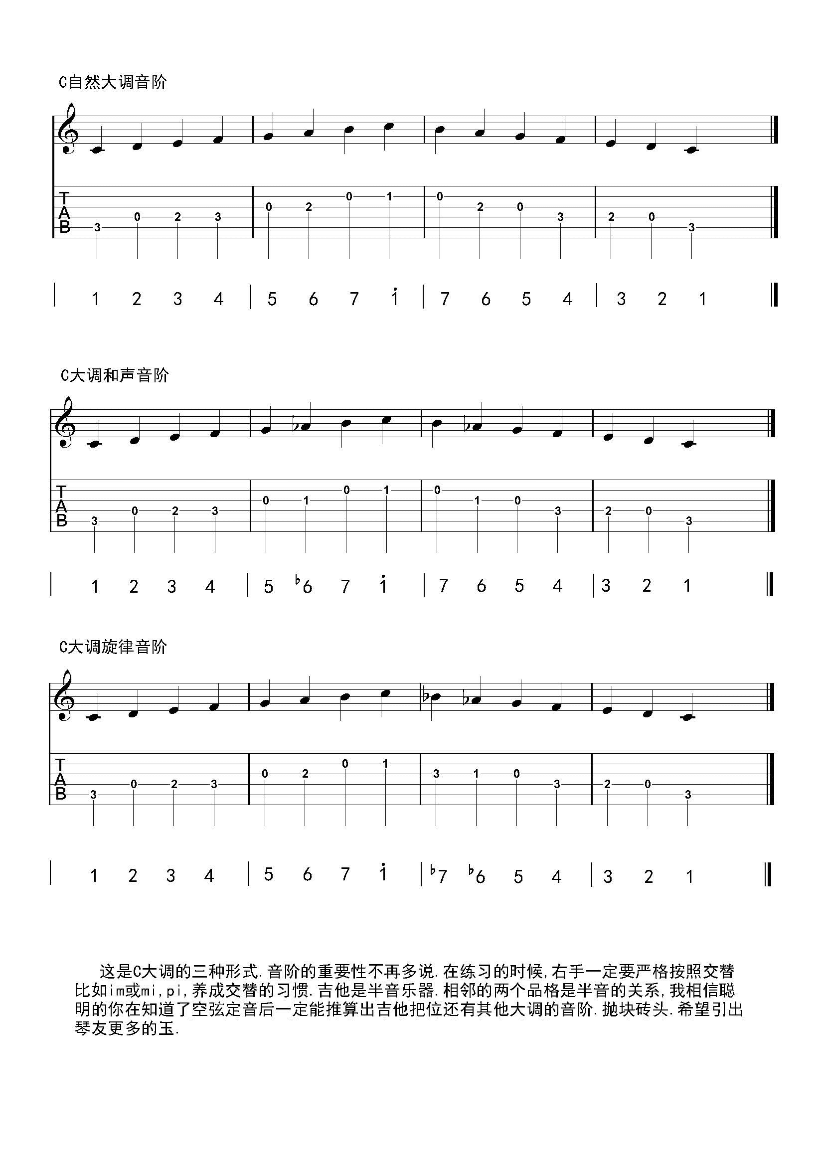 C大调音阶练习谱_C大调音阶的特点