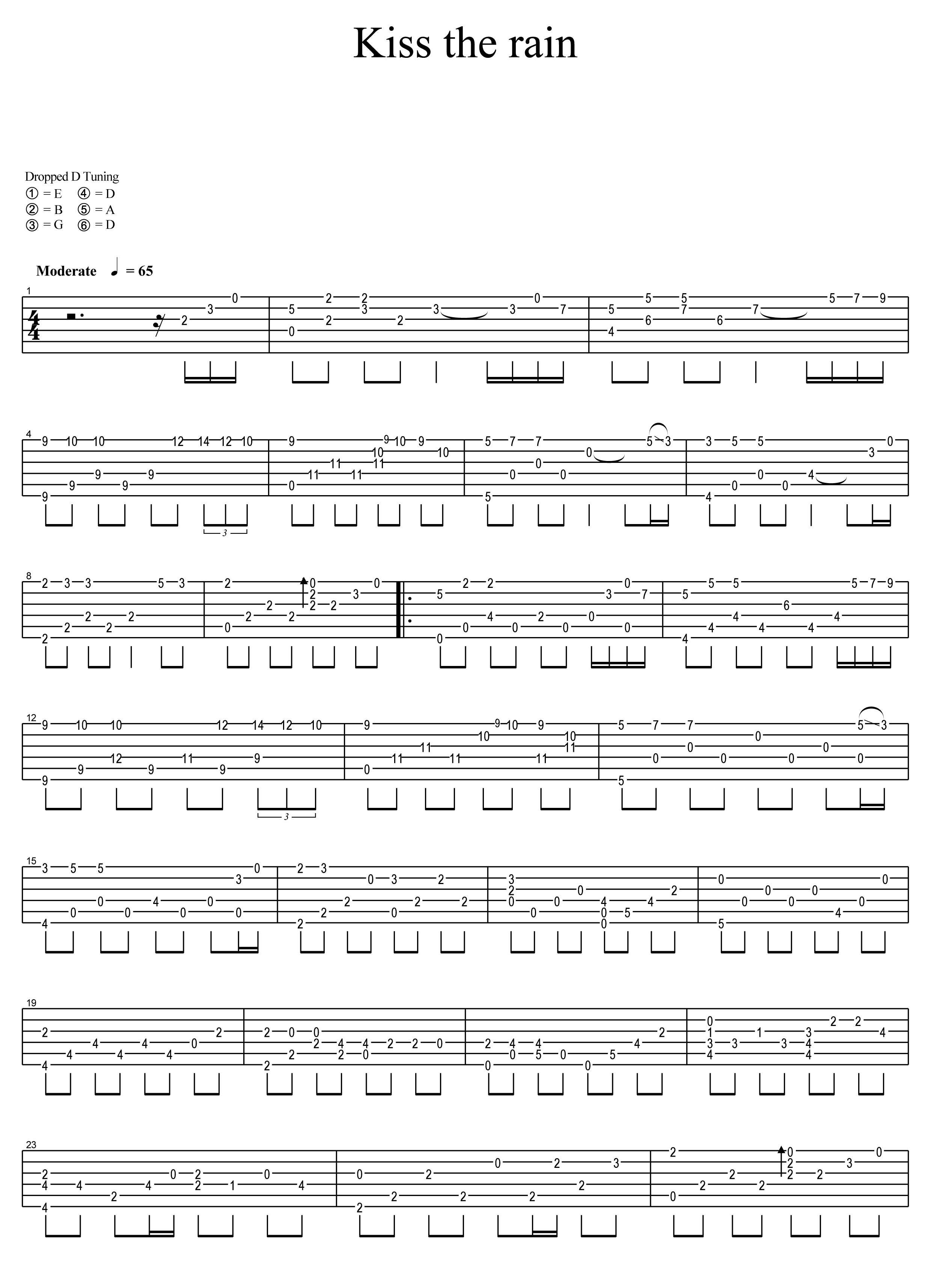 Kiss the rain(雨的印记)指弹吉他谱