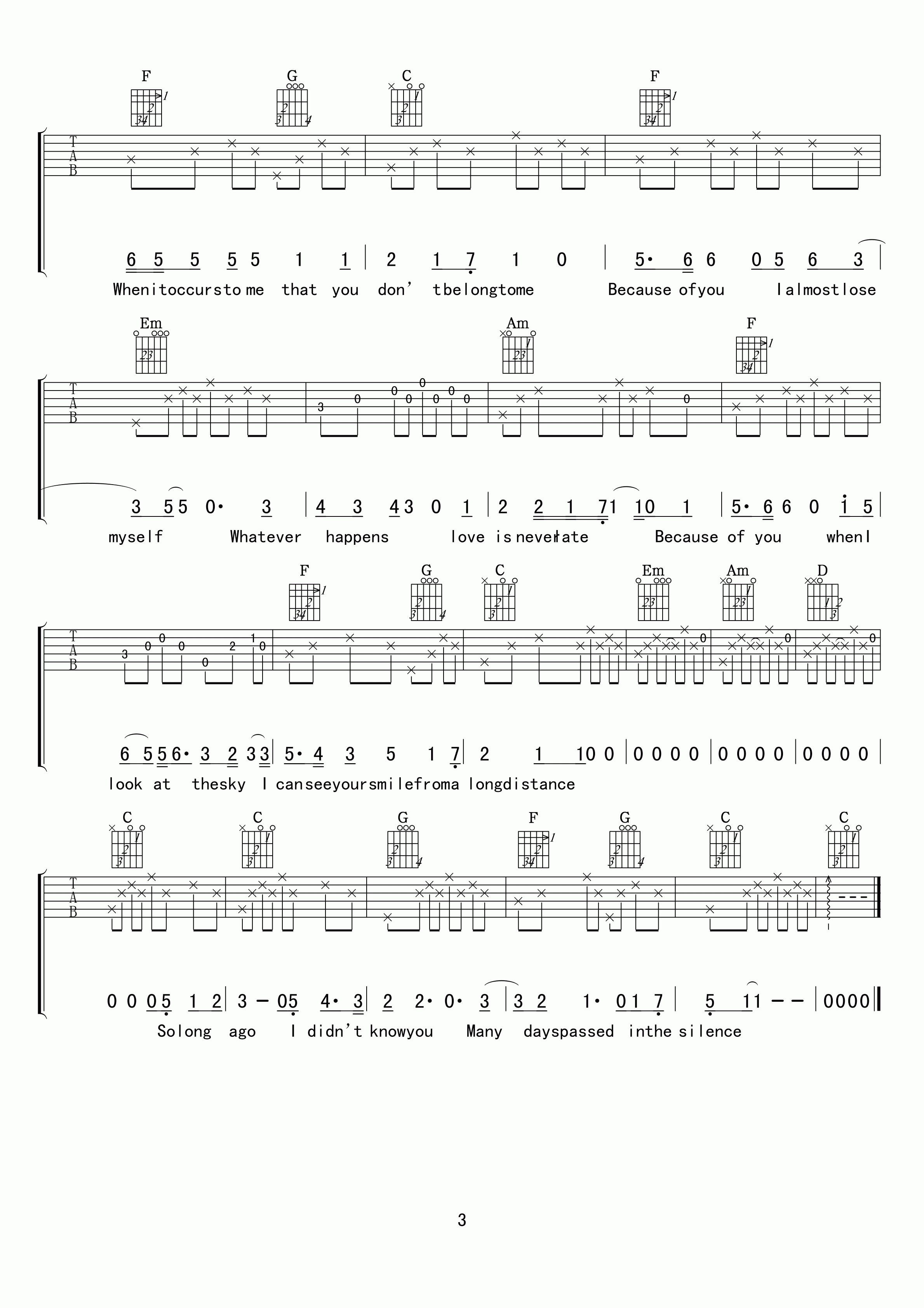 So long ago原创吉他谱
