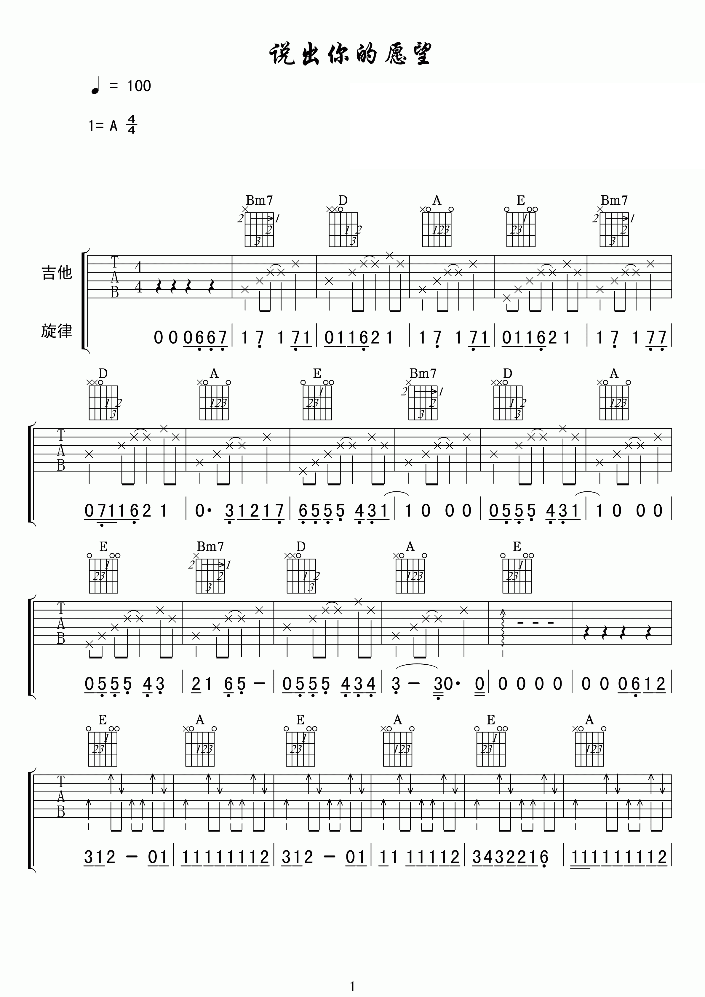 少女时代说出你的愿望吉他谱