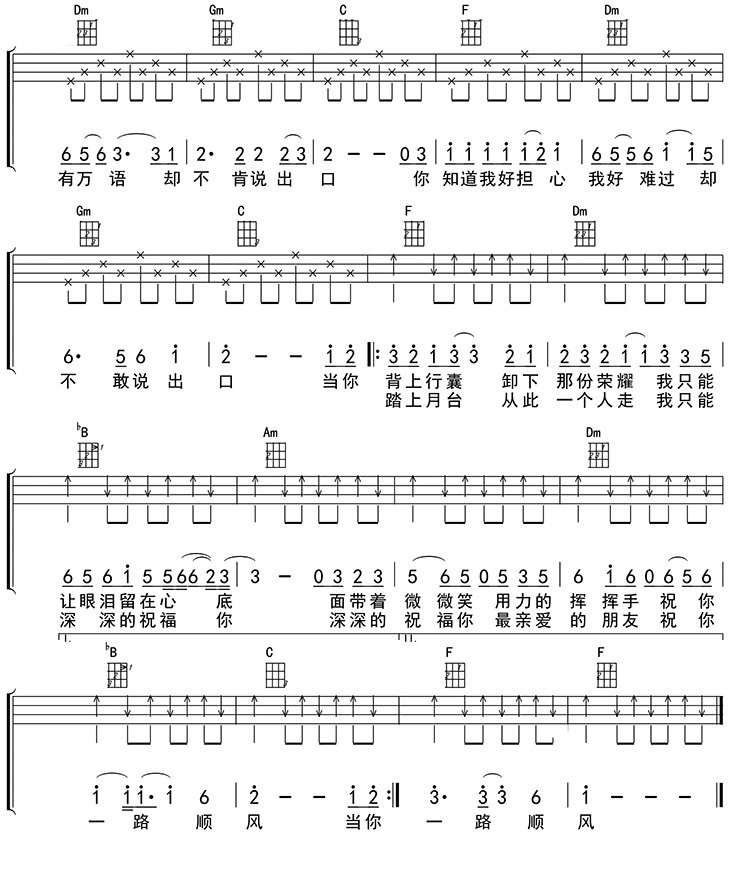 祝你一路顺风尤克里里谱 吴奇隆