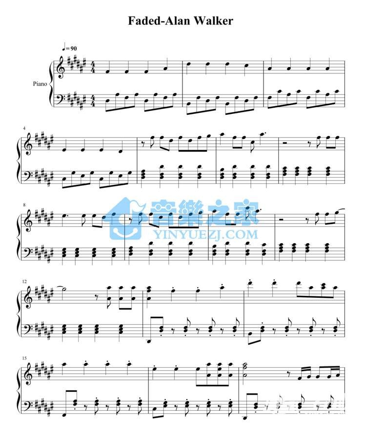 faded歌曲钢琴五线谱