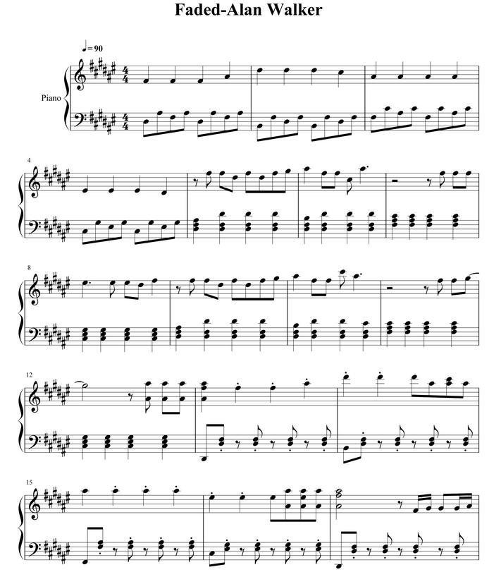 faded钢琴谱五线谱_faded歌词歌谱