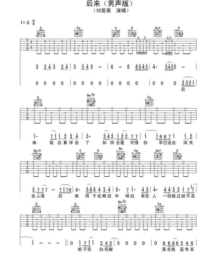 后来吉他六线谱