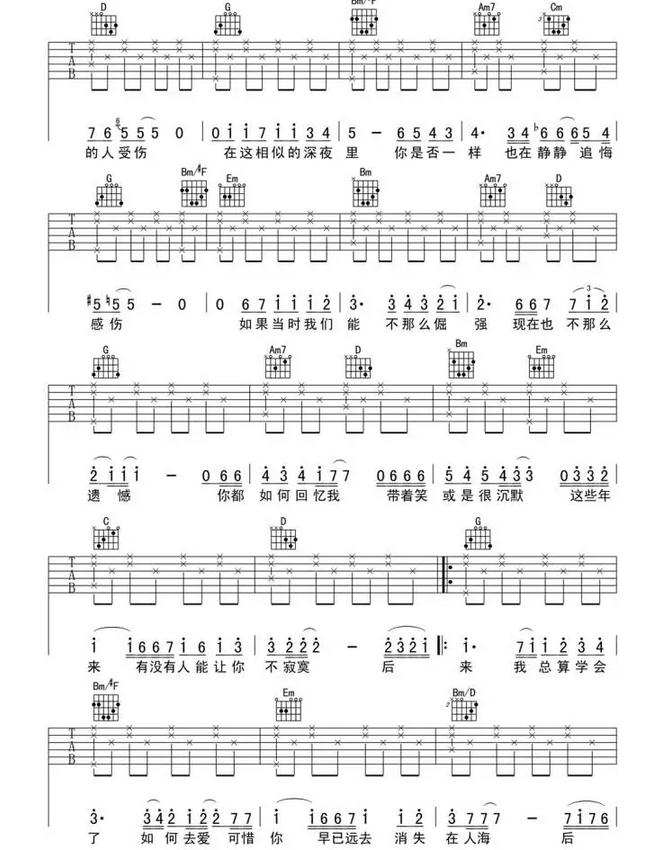 后来吉他六线谱