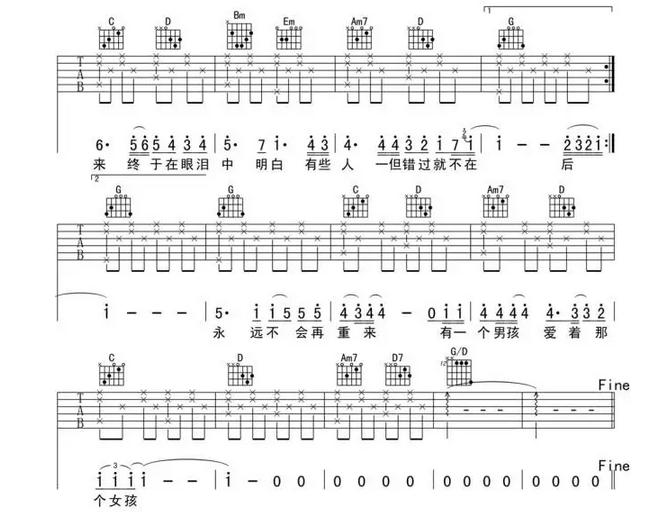 后来吉他六线谱