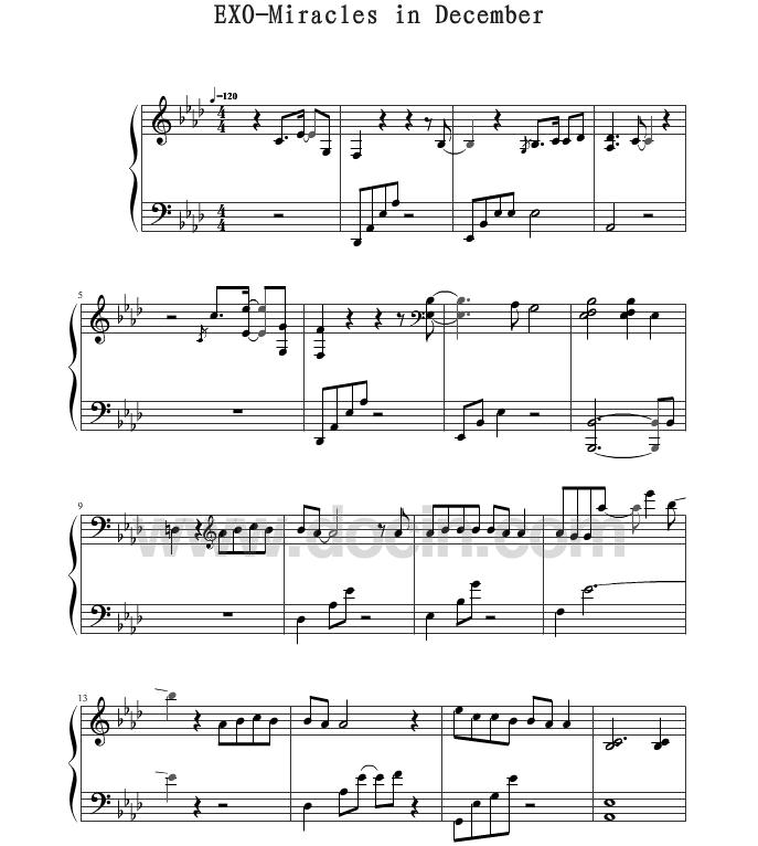 exo十二月的奇迹的五线谱
