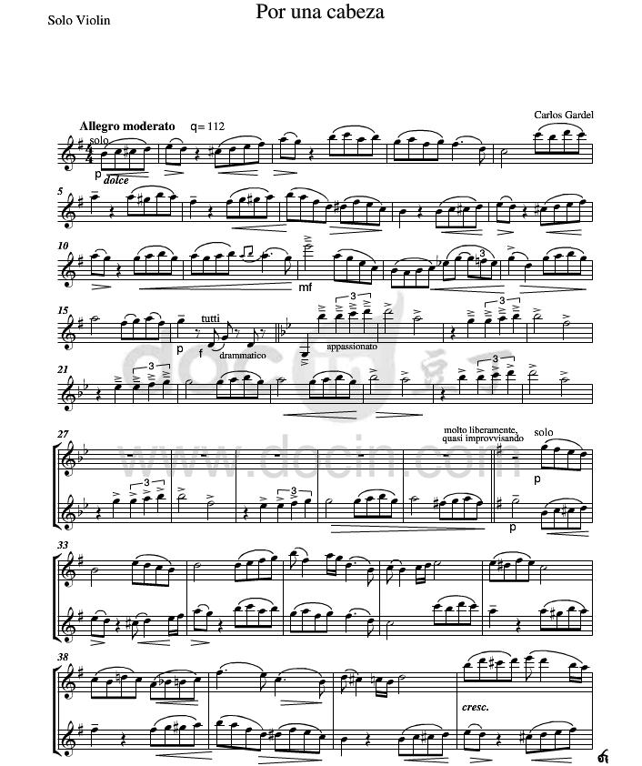 por una cabeza小提琴曲谱欣赏