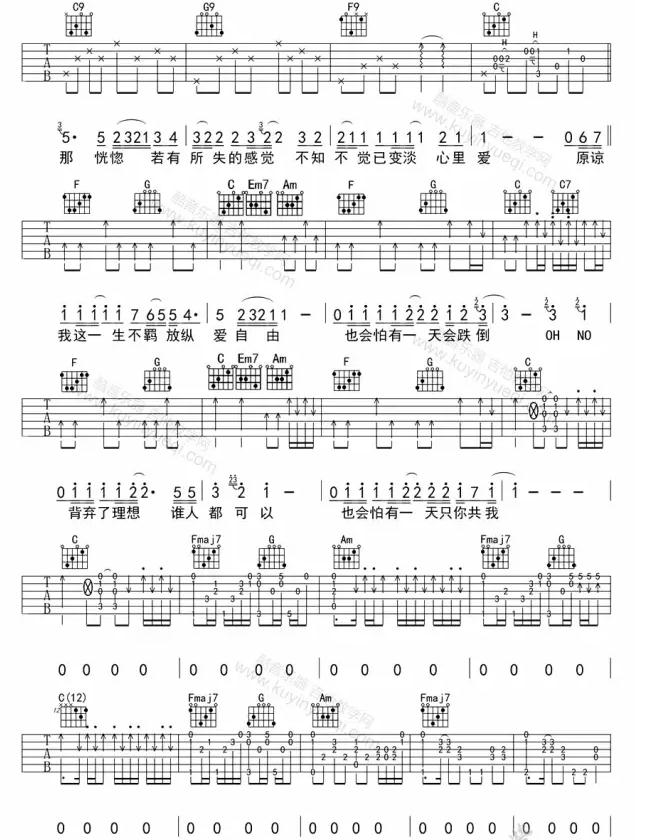 海阔天空六线谱