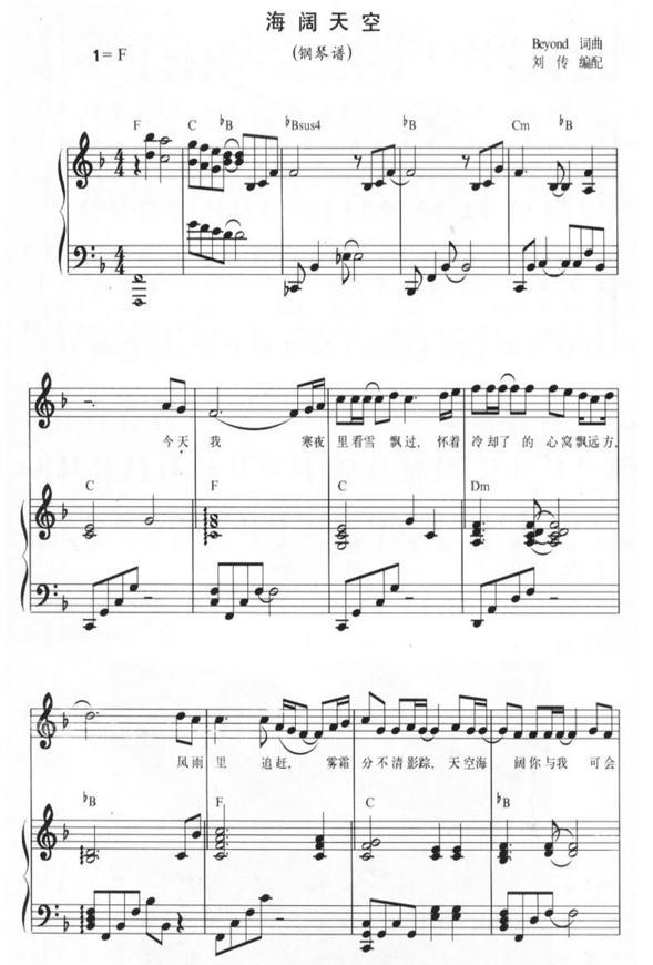 beyond海阔天空五线谱