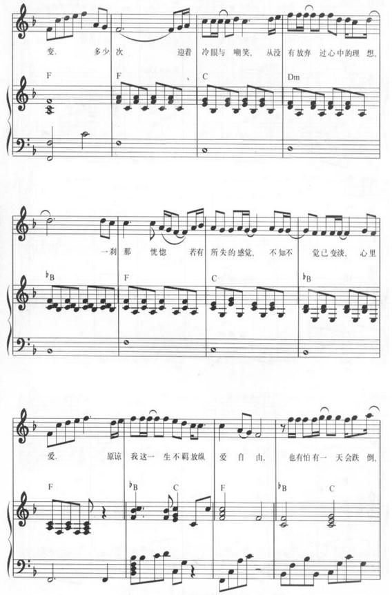 beyond海阔天空五线谱