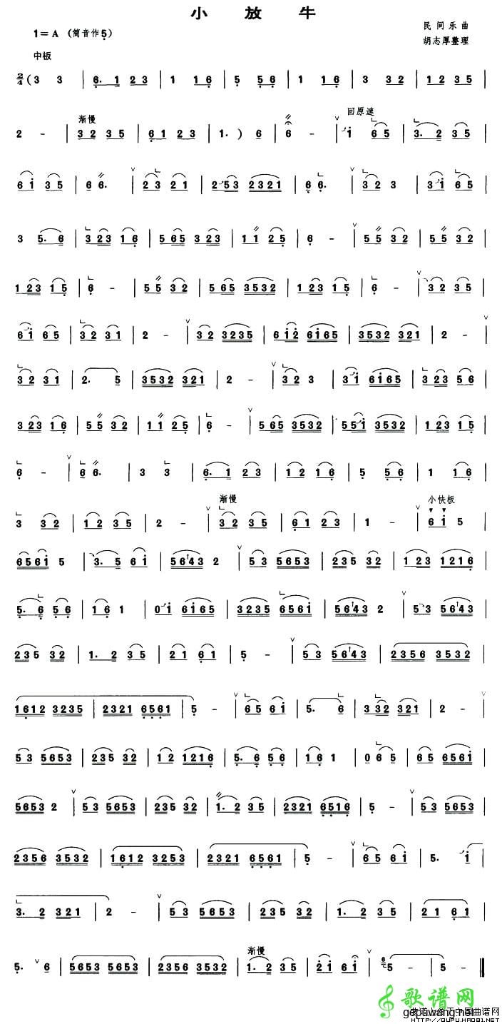 小放牛笛子曲谱及河北民歌