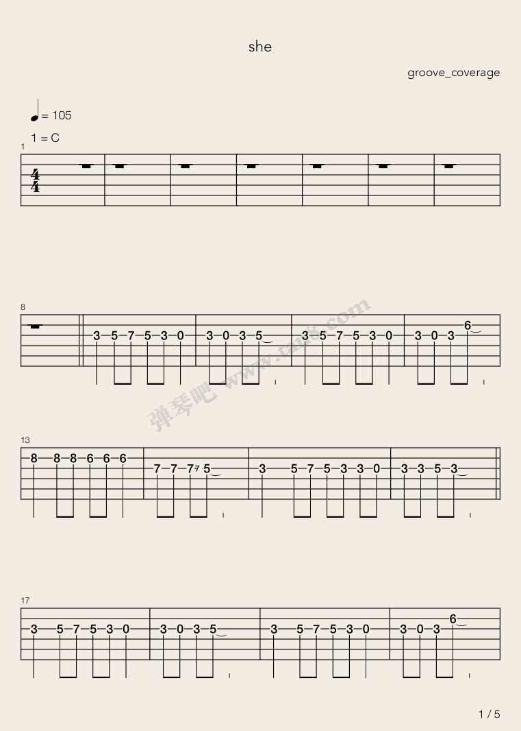 she吉他六线谱歌词Groove Coverage