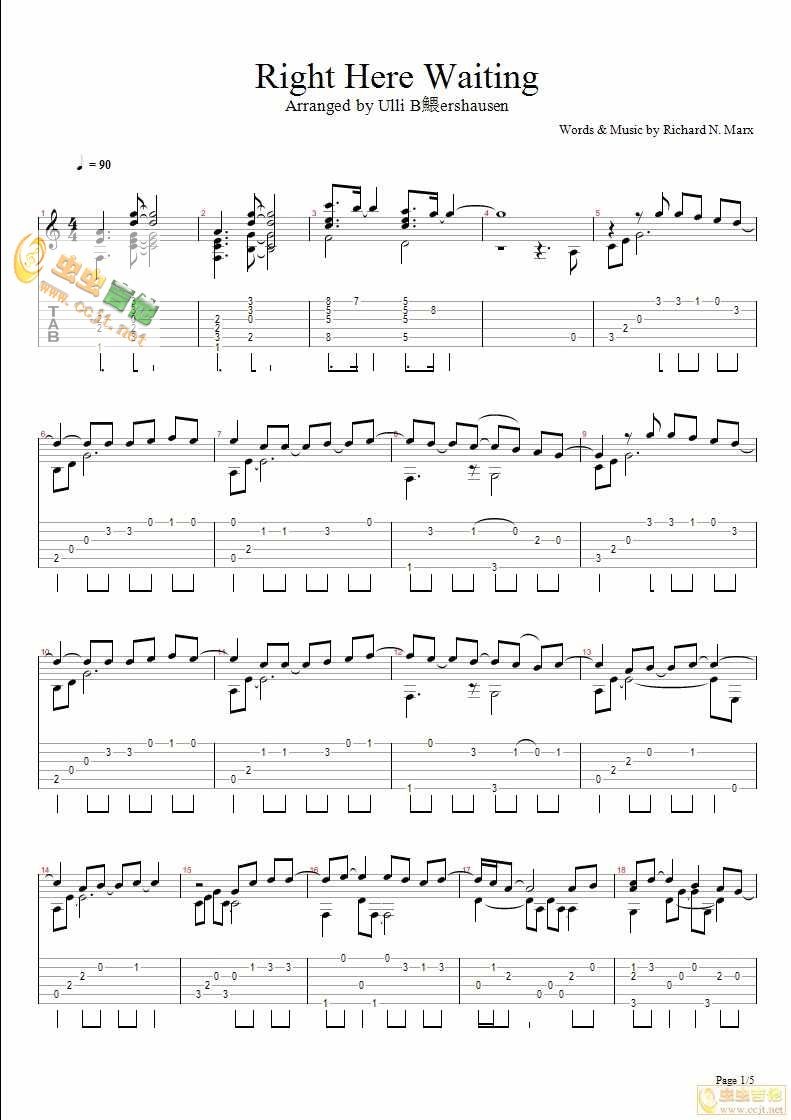 Right Here Wait For You六线谱歌词吉他谱