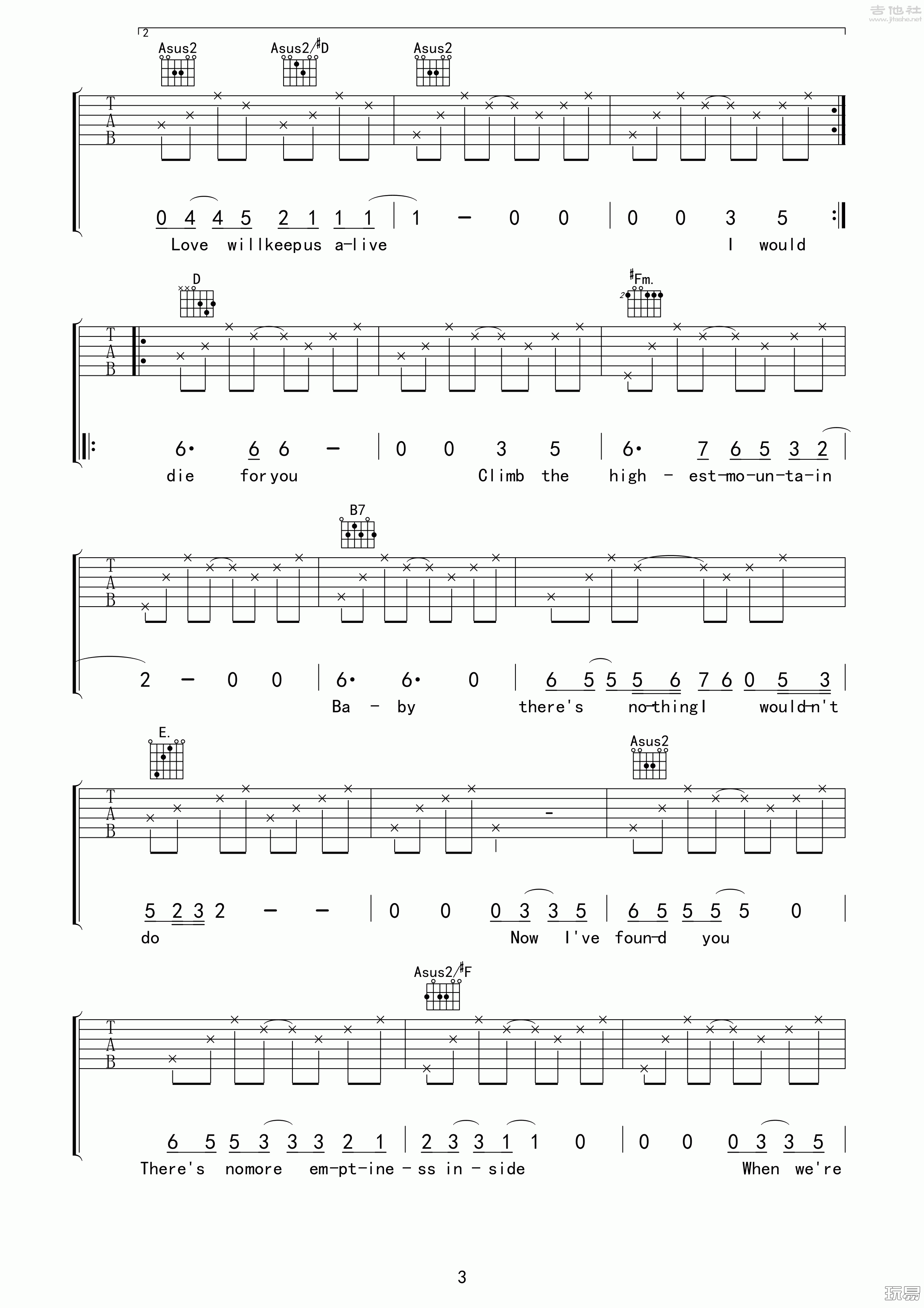 Love will keep us alive六线谱歌词吉他谱