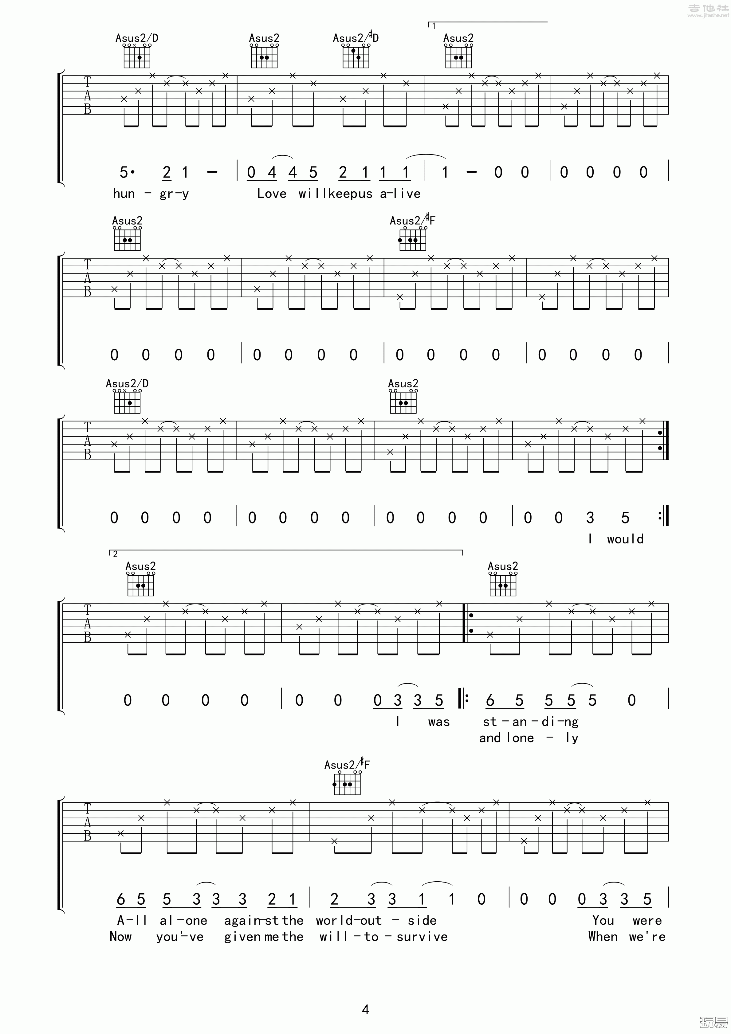 Love will keep us alive六线谱歌词吉他谱