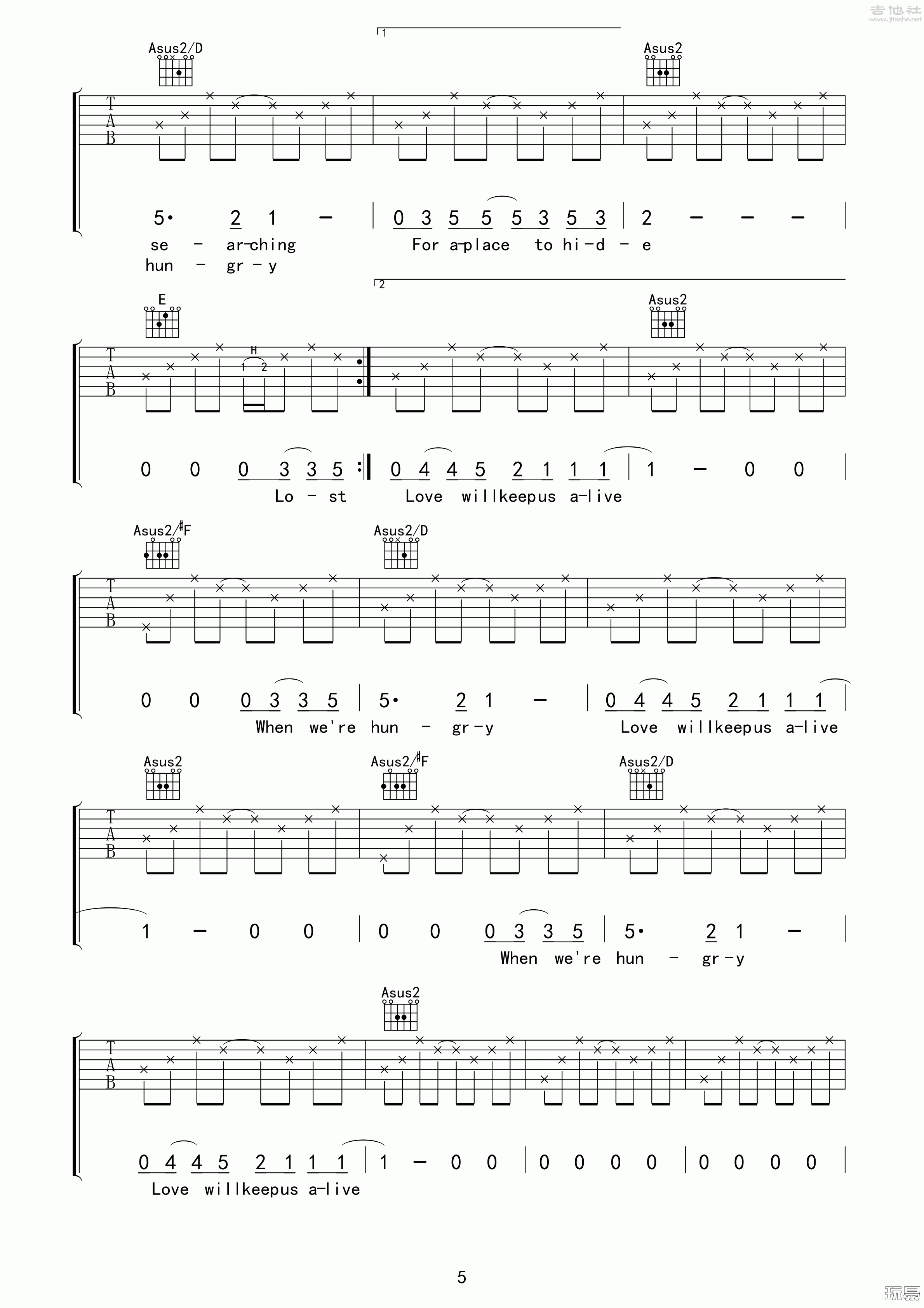 Love will keep us alive六线谱歌词吉他谱