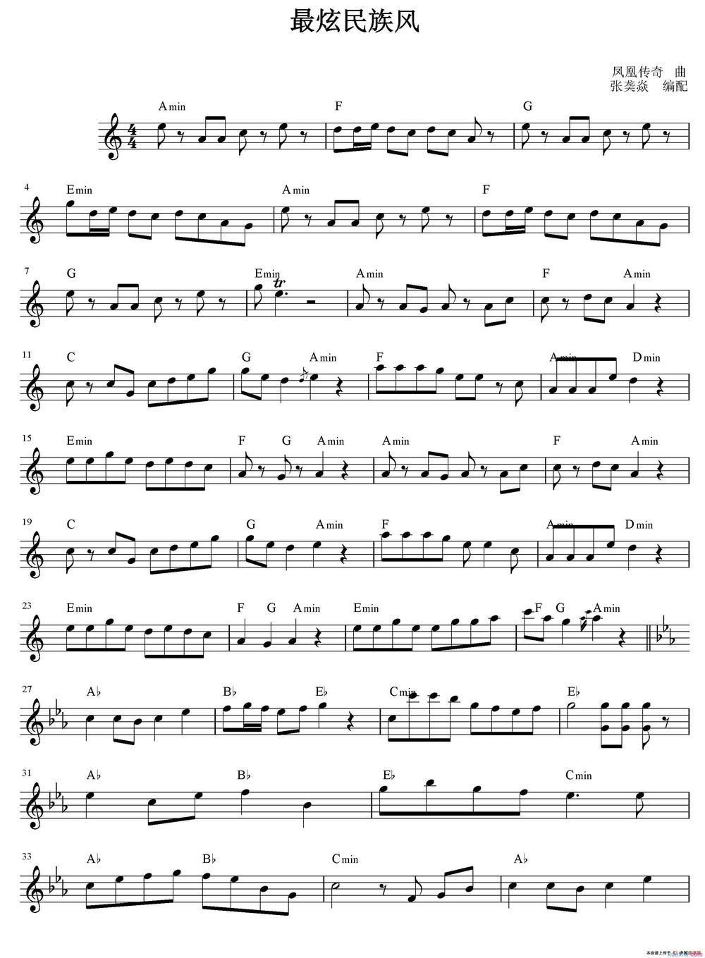 最炫民族风电子琴谱
