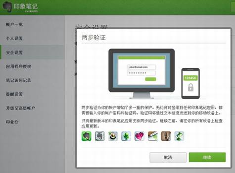 Evernote全面启用两步验证功能