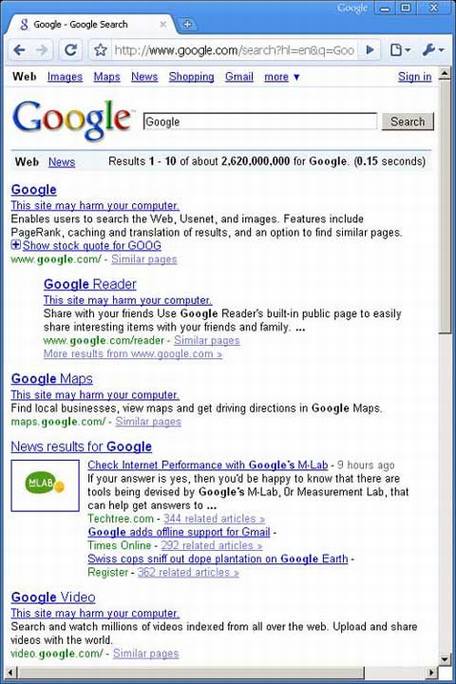 Google搜索引擎出现重大错误