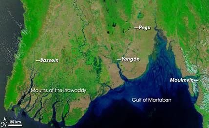 卫星地图下的缅甸灾区