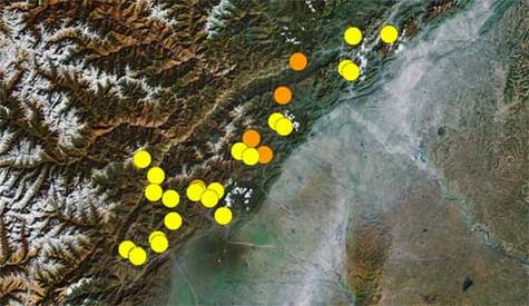 卫星地图下的四川汶川大地震