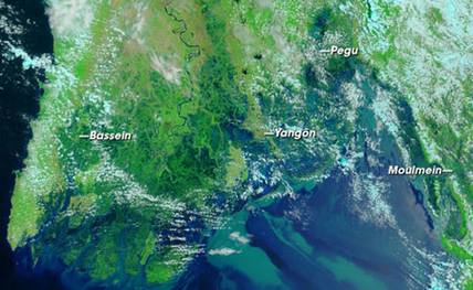 卫星地图下的缅甸灾区