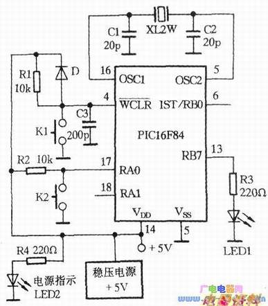 PIC16F84方波发生器的硬件电路