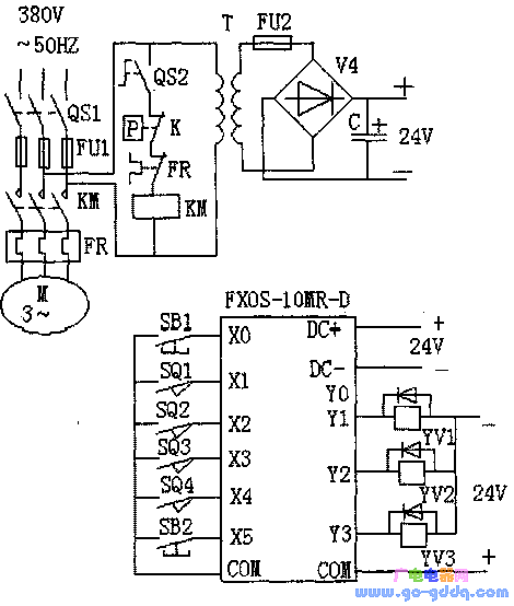 PLC������ѹ������ɵ�ѹ�����ĵ���ԭ��ͼ