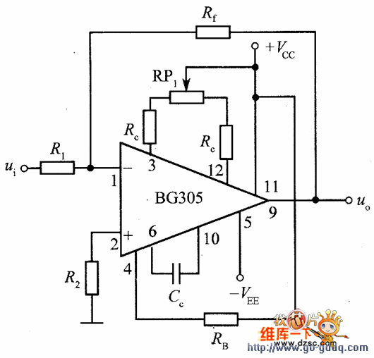 作反相放大器时的实际接线电路图