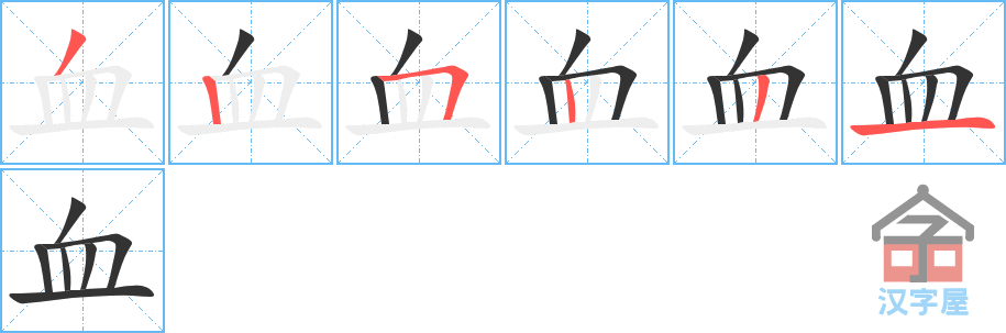 ��Ѫ���ı�˳�ֲ���ʾ��һ��һ��д�֣�