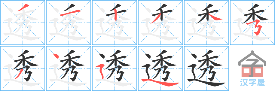 ��͸���ı�˳�ֲ���ʾ��һ��һ��д�֣�