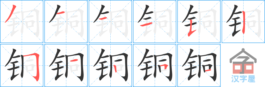 ��ͭ���ı�˳�ֲ���ʾ��һ��һ��д�֣�